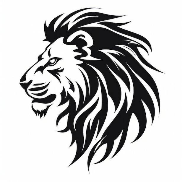 Uma cabeça de leão silhueta com um padrão preto e branco