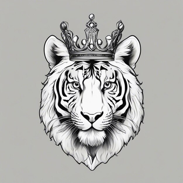 Foto uma cabeça de tigre com coroa logotipo elegante e nobre selo adesivo preto e branco