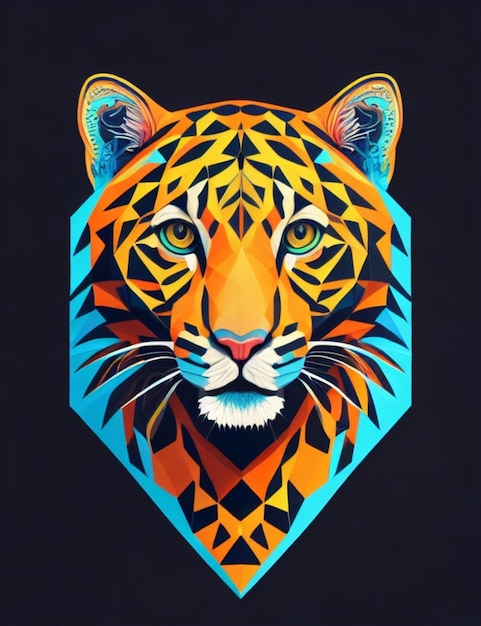 Uma cabeça de tigre com um padrão de cores laranja e azul.