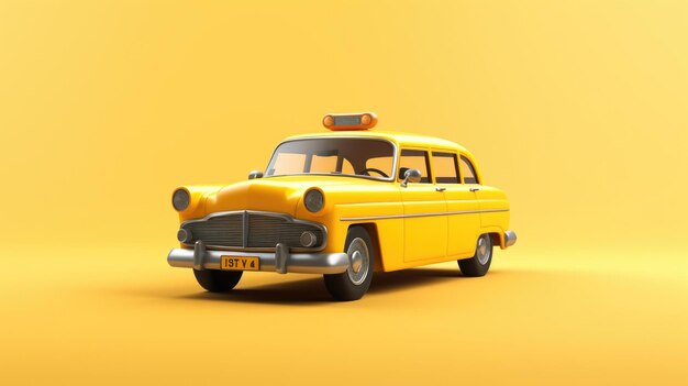 Uma cabine de táxi retro amarela isolada em uma renderização 3D de fundo amarelo