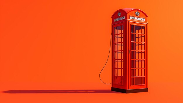 Foto uma cabine telefônica vermelha está sozinha em um vasto espaço laranja vazio