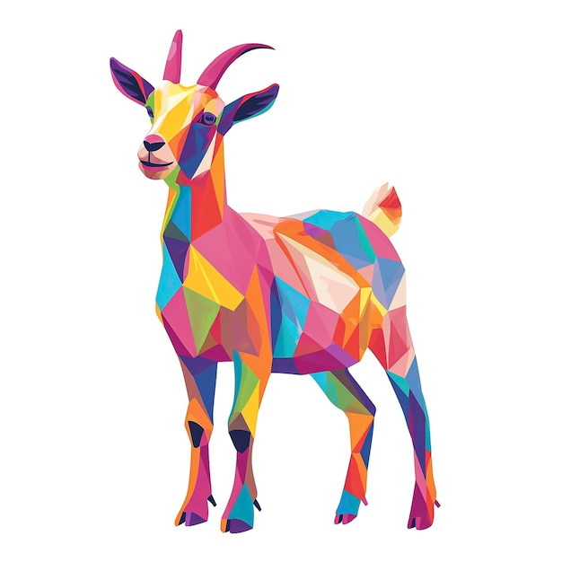Uma cabra de cores brilhantes de pé em uma superfície branca com um fundo branco Deer Anatomy