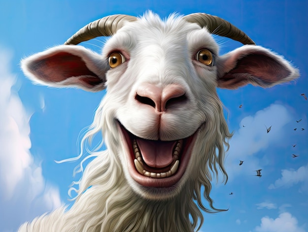 Uma cabra fofa e feliz com os olhos bem abertos em estilo cartoon