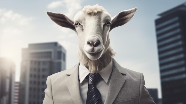 uma cabra vestindo terno e gravata