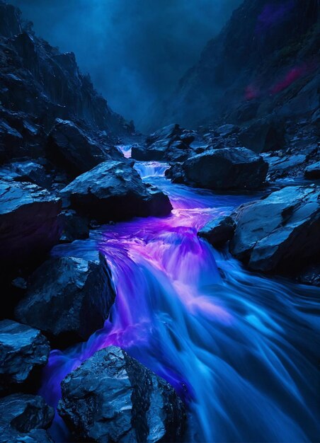 Uma cachoeira à noite.