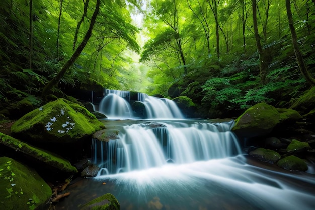 Uma cachoeira em cascata calma em uma floresta tropical