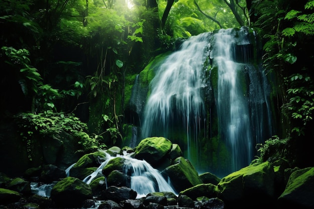 Foto uma cachoeira em uma floresta