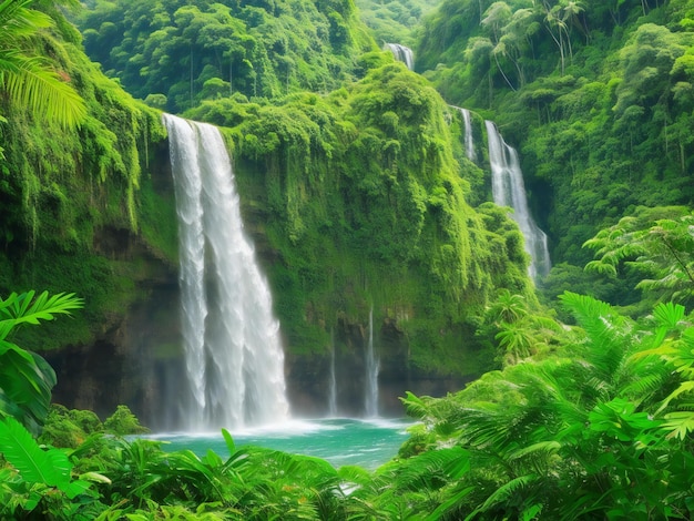 Uma cachoeira majestosa caindo em uma colina verdejante