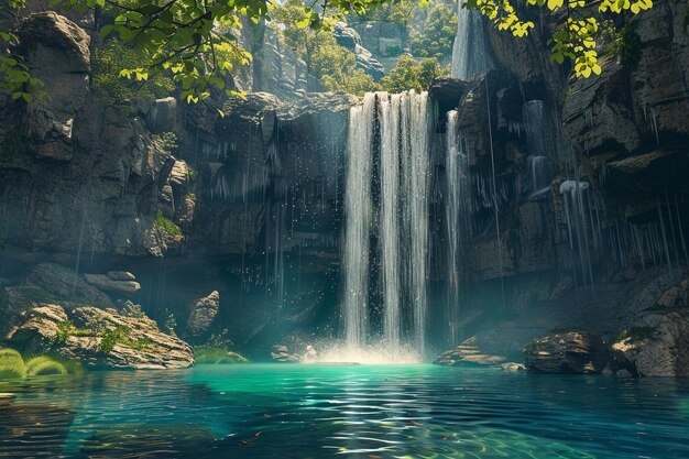 Foto uma cachoeira majestosa trovejando em um cristal