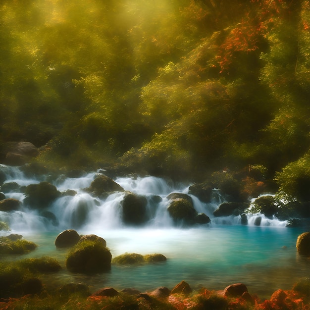 Uma cachoeira na floresta com o nome kodo nele