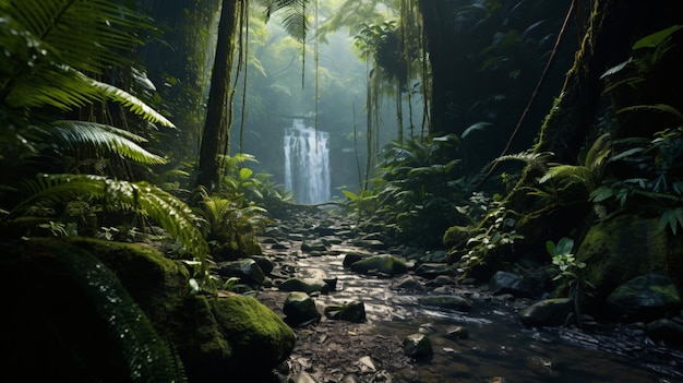 Uma cachoeira na floresta.