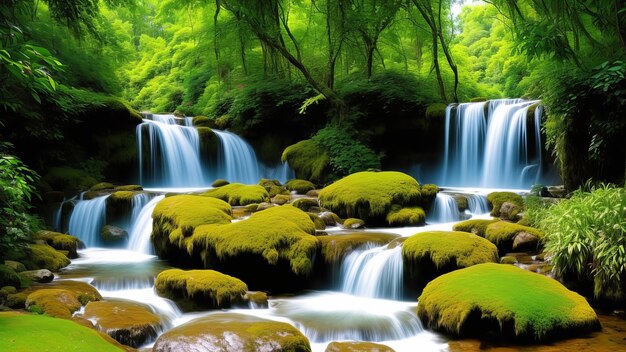 Uma cachoeira na floresta.