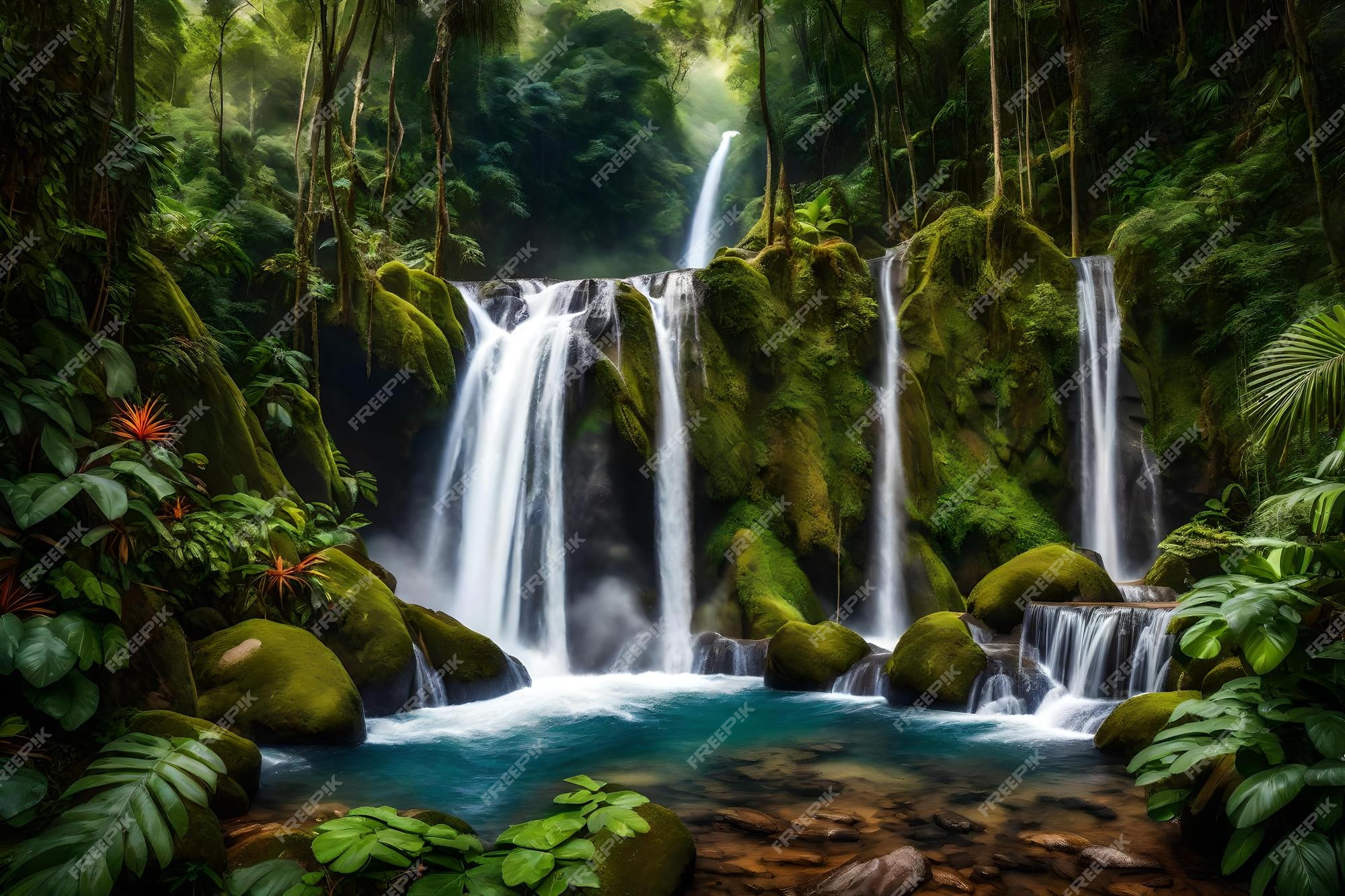 Cachoeira na selva da floresta pode ser usada como fundo de