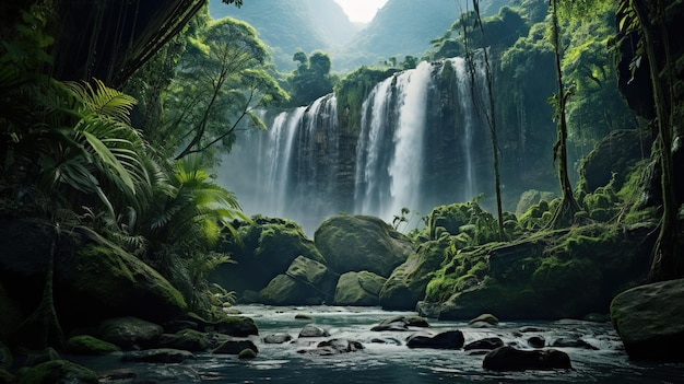 Uma cachoeira na selva.