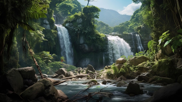 Uma cachoeira na selva.