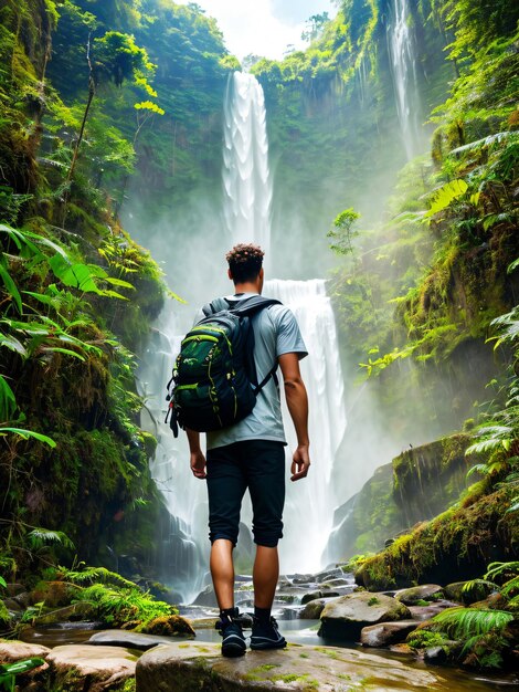 Uma cachoeira nas montanhas com ai generativo