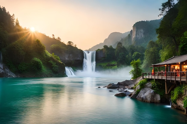 uma cachoeira nas montanhas