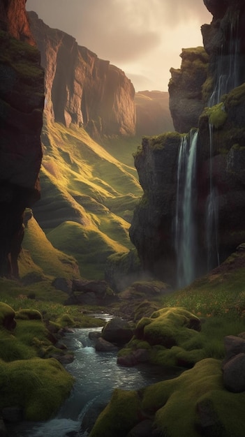 Uma cachoeira nas montanhas