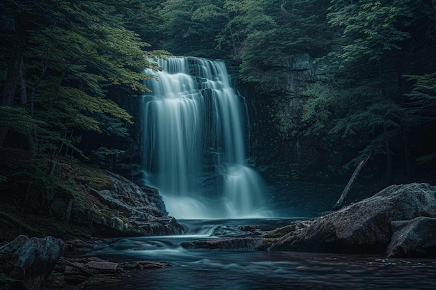 uma cachoeira no meio de uma floresta