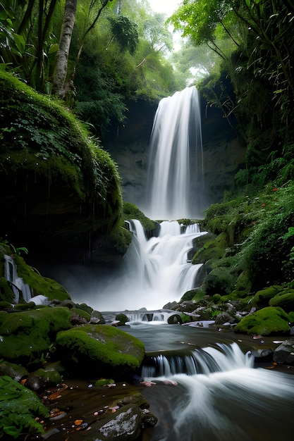 Foto uma cachoeira numa floresta tropical