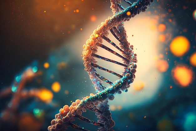 Uma cadeia de DNA com um fundo azul