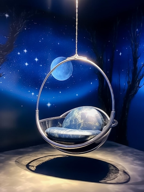 Uma cadeira com estrelas e lua no céu no estilo de Ai etéreo e onírico gerado