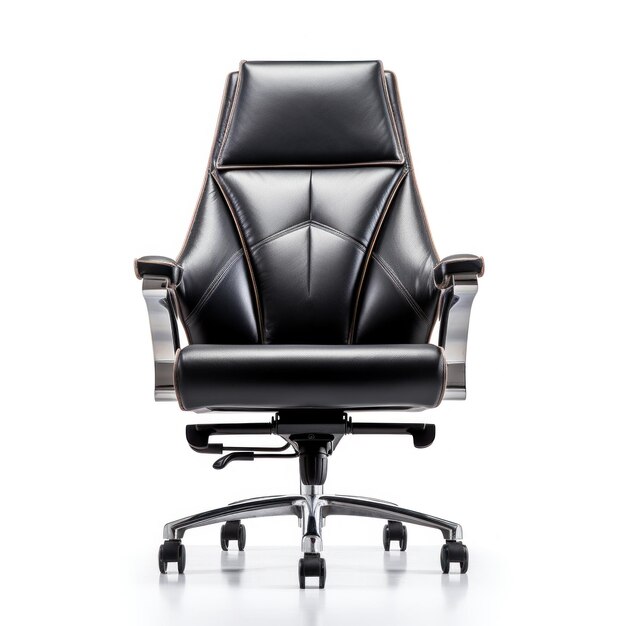 Uma cadeira de escritório de couro preto com base de cromo ai