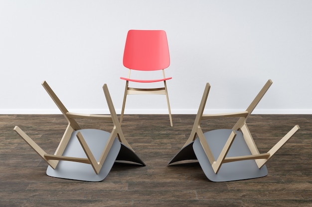 Uma cadeira em uma sala vazia o conceito de minimalismo