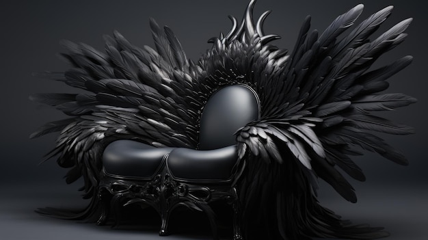 Foto uma cadeira preta com penas ai
