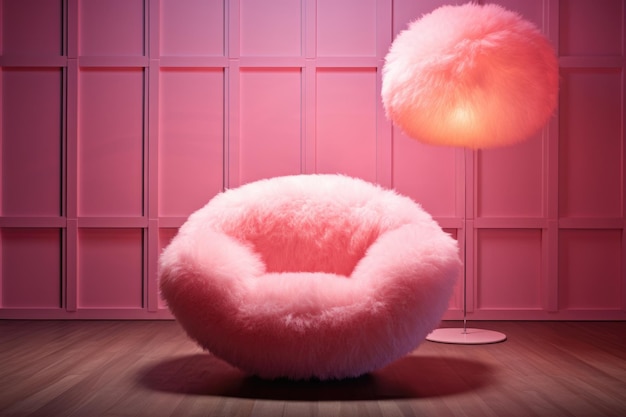 Uma cadeira rosa com uma bola fofa em cima Imagem digital