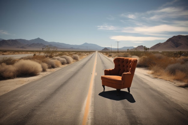 Uma cadeira solitária em uma rua urbana deserta cria uma imagem metafórica de solidão e vazio