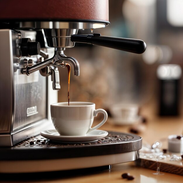 uma cafeteira com uma chávena de café na mesa