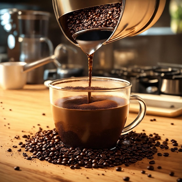 Foto uma cafeteira com uma panela de café na mesa