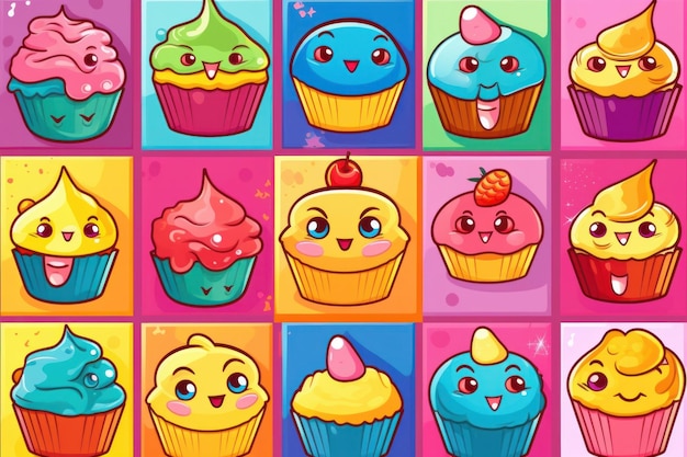 Uma caixa colorida com cupcakes