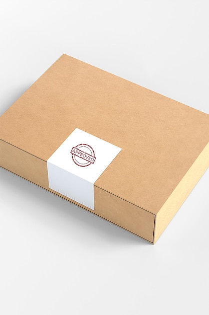 uma caixa com um pedaço de papel branco com um logotipo nele