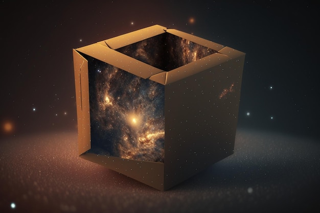 Foto uma caixa com uma galáxia dentro dela
