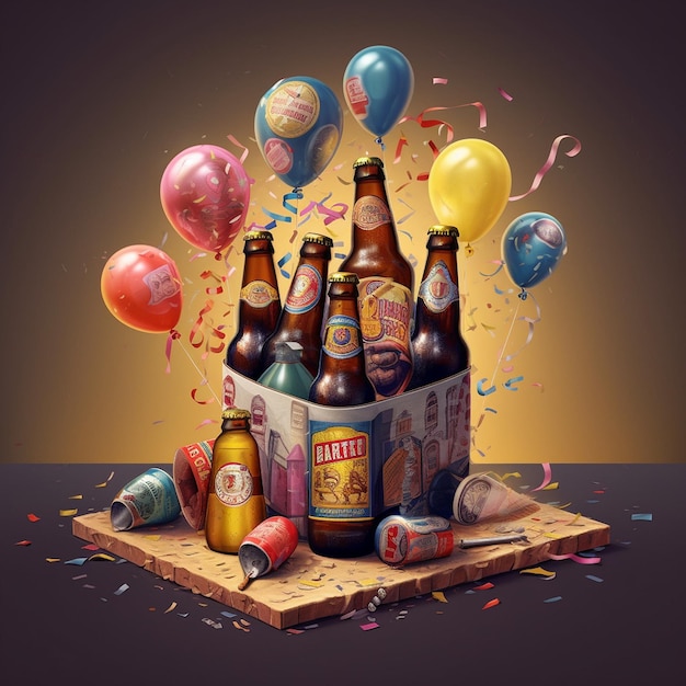 Foto uma caixa de cerveja com balões e balões