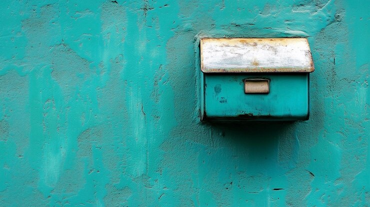 Foto uma caixa de correio azul com um telhado branco