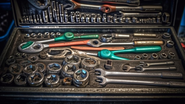 Uma caixa de ferramentas com um conjunto de ferramentas