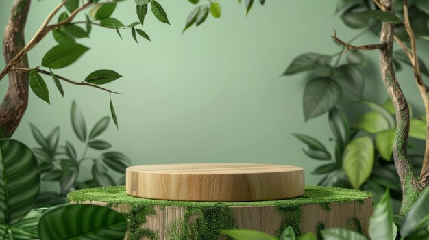 uma caixa de madeira com folhas verdes e um fundo verde com um fundo verde