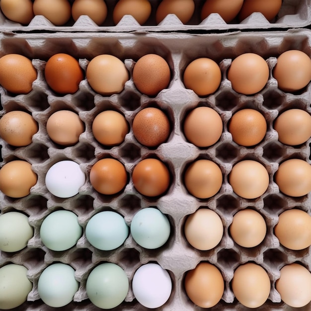 Uma caixa de ovos está cheia de ovos.