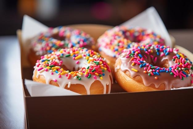 Uma caixa de papel com donuts