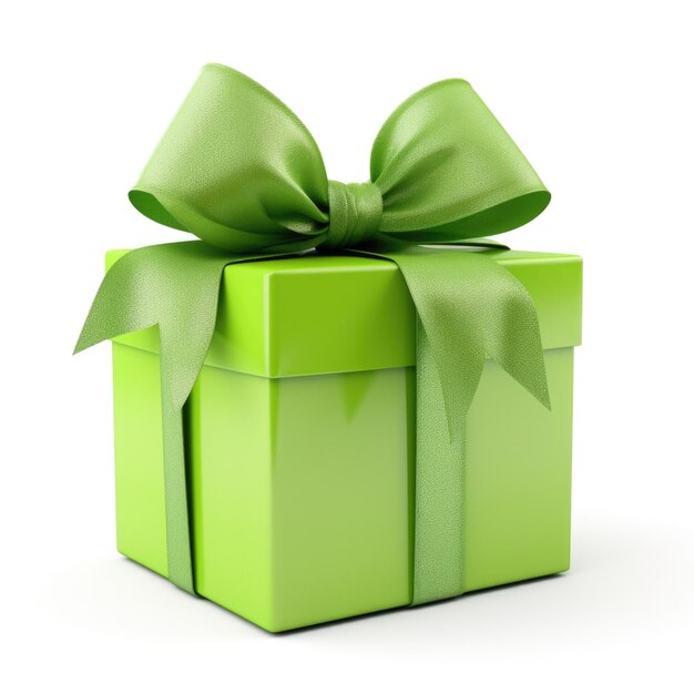 Uma caixa de presente verde com um clipart de arco verde em fundo branco