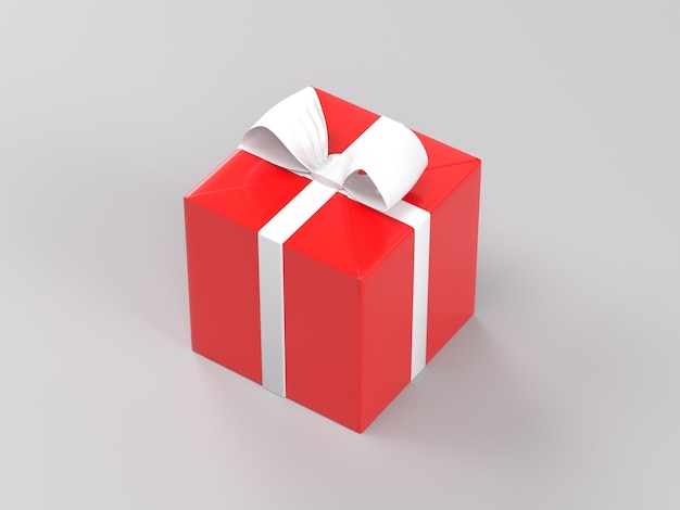 Uma caixa de presente vermelha com uma fita branca em volta e um laço no topo.