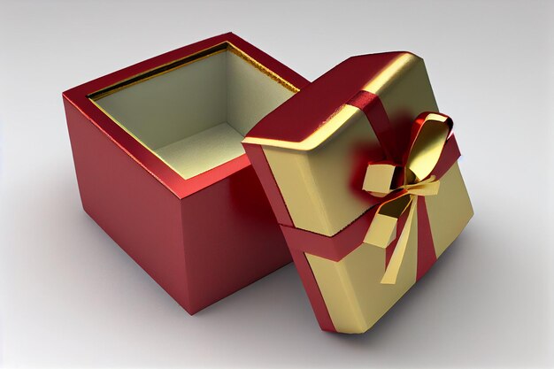 Uma caixa de presente vermelha e dourada com uma caixa vermelha no meio.