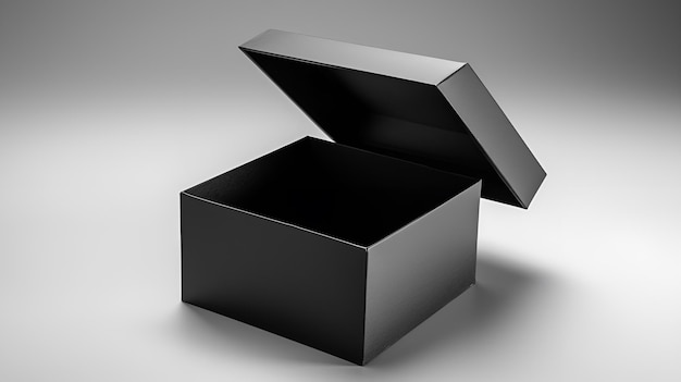 Uma caixa preta com tampa aberta e a palavra aberta nela