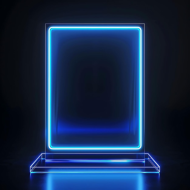uma caixa quadrada com uma luz led azul sobre ela