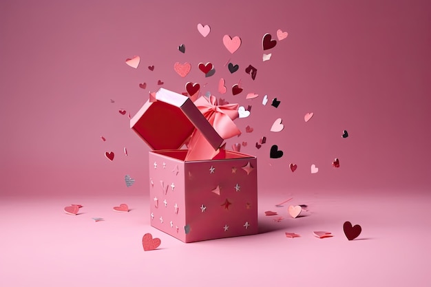 Uma caixa rosa com uma caixa vermelha que diz 'love is out' nela