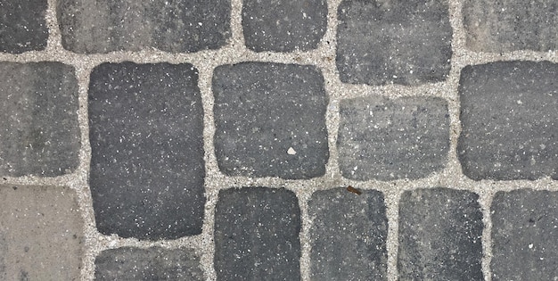 Uma calçada de tijolos preto e branco com piso de pedra.