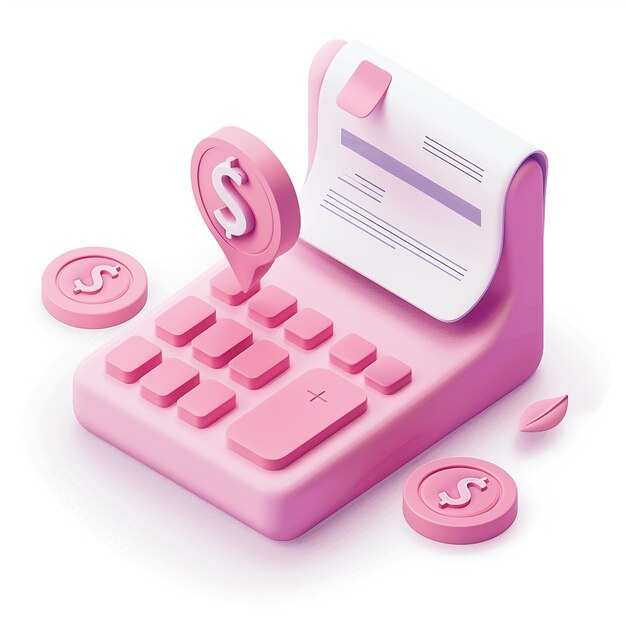 Foto uma calculadora rosa com um sinal de dólar